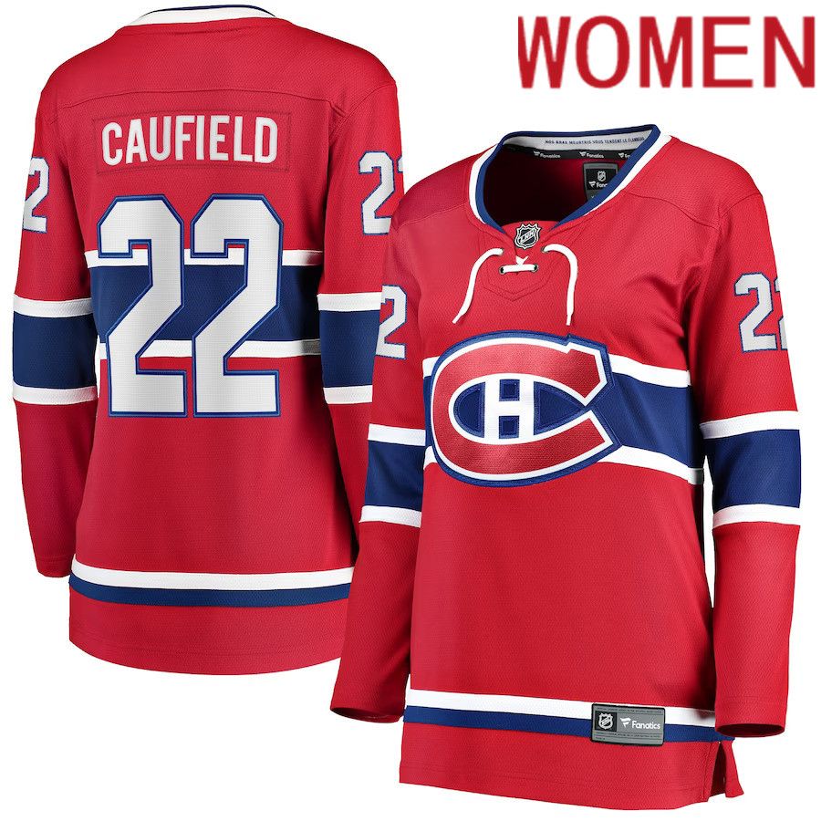 Women Montreal Canadiens #22 Cole Caufield Fanatics Branded Red Home Breakaway Replica NHL Jersey